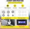 Collage of images showcasing features of a metal lathe, including gears, a handwheel, and a digital display. Anteprima dell’immagine prodotto