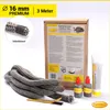 A collage of a fireplace sealing rope kit, including the rope, adhesive, and packaging. Produktbild-Vorschau