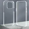 Two clear phone cases are displayed side-by-side against a gray background, resting on a marble-like surface. Produktbild-Vorschau