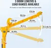 Diagram showing different boom lengths and load ranges of a yellow crane. Anteprima dell’immagine prodotto
