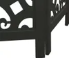 A close-up view of the corner of a black wooden screen with decorative cutouts. Voir les images du produit