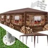 A collage of images showing a pavilion with a chalet-like print, its components, and a grassy area. Produktbild-Vorschau