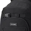 A close-up view of a black backpack, showing a buckle and a brand logo. Podgląd zdjęcia produktu