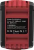 The image shows the back of a black and red power tool battery with a label containing product information and warnings. Produktbild-Vorschau