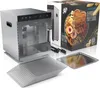 A food dehydrator and its accessories are displayed on a white background, along with its packaging. Produktbild-Vorschau