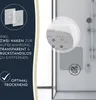 A shower mat is shown in a bathroom setting, with close-ups highlighting its features and included accessories. Produktbild-Vorschau