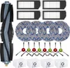 A collection of cleaning accessories for a robot vacuum cleaner, including a main brush, filters, mop pads, side brushes, and dust bags, laid out on a white background. Produktbild-Vorschau