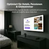 A hotel room with a TV displaying a welcome message and hotel services. Produktbild-Vorschau