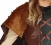 Close-up of a child's costume, showing the shoulder and part of the chest area. The costume includes a brown faux fur collar, a dark leather-like material with criss-cross straps, and a beige undergarment. Produktbild-Vorschau