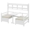 A white wooden daybed with a desk and cushions, shown from a front-diagonal angle against a white background. Náhled obrázku produktu