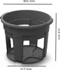 A 3D rendering of a gray potato planting pot with dimensions indicated. Produktbild-Vorschau