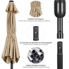 A collage of images showing different parts and features of a beige umbrella. Produktbild-Vorschau