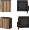 A collage of four images showing a cabinet from different angles, with two images showing the cabinet closed and two showing it open. Produktbild-Vorschau