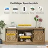A vintage-style wooden TV stand with sliding doors, showcasing various storage options and items that can be placed on or inside it. Anteprima dell’immagine prodotto