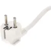A close-up view of a white European-style electrical plug and a portion of its white cable, isolated on a white background. Anteprima dell’immagine prodotto