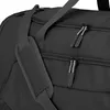 A close-up view of the zippers and strap of a black duffel bag. Produktbild-Vorschau