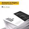 A stack of paper with a black document on top, with marketing text and icons. Produktbild-Vorschau