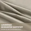 Close-up of draped taupe velvet fabric with text overlay. Produktbild-Vorschau