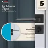 A close-up marketing image of a black door handle set, with text overlays highlighting features and warranty. Produktbild-Vorschau