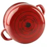 The bottom of a red pot with markings indicating compatible stovetops. Podgląd zdjęcia produktu