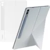A white tablet case with a stand is shown from the side and front. Voir les images du produit