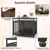 A dog crate furniture piece with callouts highlighting its features. Podgląd zdjęcia produktu