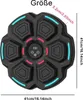 A top-down view of a black, hexagonal-shaped device with illuminated red and blue accents, featuring a central digital display and measurement annotations. Produktbild-Vorschau