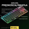 A gaming keyboard with RGB lighting and promotional text highlighting its features. Náhľad obrázku produktu