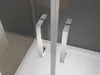 Close-up view of two modern chrome shower door handles on a clear glass shower enclosure. Produktbild-Vorschau