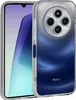 A transparent phone case with a blue gradient design is shown on a white background, with a smartphone partially visible. Produktbild-Vorschau