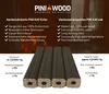 A marketing image for PINI WOOD hardwood briquettes, showing the product and its features. Produktbild-Vorschau
