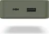 The image shows the side of a green power bank with a USB-C and a USB-A port. Produktbild-Vorschau