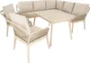 An outdoor furniture set including a sectional sofa, two chairs, and a table, all on a white background. Náhľad obrázku produktu