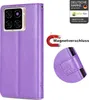 A purple flip case for a smartphone, shown from the front with a close-up of the closure mechanism. Produktbild-Vorschau