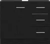 A product shot of a black vanity cabinet with drawers and a door. Produktbild-Vorschau