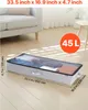 A storage box is shown on a wooden floor next to a sofa, with dimensions and capacity indicated. Náhľad obrázku produktu