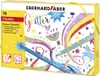 The image shows the packaging of a set of 16 glitter markers from Eberhard Faber, with colorful illustrations of stars, rainbows, and unicorns. Podgląd zdjęcia produktu