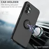 A black phone case with a ring holder is shown attached to a car vent mount, with stylized lightning effects indicating magnetic attraction. Produktbild-Vorschau