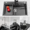Edelstahlspüle schwarz 70x45cm mit Stufen, Kratzfest & Produktbild-Vorschau 9