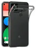 A clear, professional studio shot of a transparent phone case on a white background, with a Google Pixel 4a 5G phone partially visible underneath. Produktbild-Vorschau