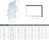 A diagram showing dimensions of a shower enclosure and a table with size specifications. Produktbild-Vorschau
