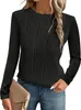 ASKSA Damen T-Shirt Rundhals Plissee Langarmshirts Basic Produktbild-Vorschau 1