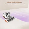 A handheld vacuum cleaner is shown on a white surface, likely a bed, with purple gradient lines extending into the background. Náhľad obrázku produktu