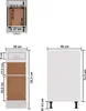 Technical drawings and dimensions of a white cabinet with drawers and shelves. Voir les images du produit