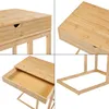 A collage of four close-up images showing different angles and details of a bamboo laptop table. Náhled obrázku produktu