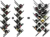 Two wine racks are shown side-by-side with a plus sign in between them, and an equals sign to the right, followed by a larger wine rack. This illustrates that two smaller wine racks combine to form a larger one. Náhled obrázku produktu