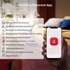 A hand holding a smartphone displaying the Roborock app interface, with a list of features on the left side of the image. Produktbild-Vorschau