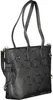 A black leather tote bag with embossed logos is shown against a white background. Produktbild-Vorschau