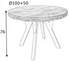 A sketch of a round dining table with dimensions indicated. Produktbild-Vorschau