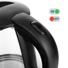 Close-up of a black electric kettle handle with an on/off switch and indicator lights. Podgląd zdjęcia produktu